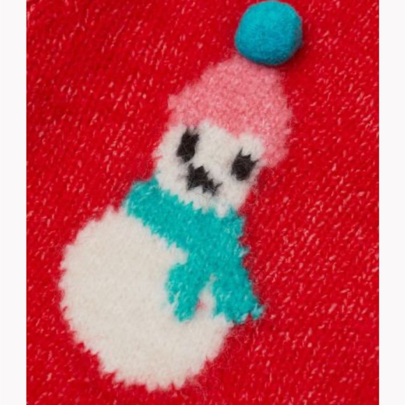 H&M Red Girls Soft Jacquard Knit Long Sleeved Christmas Sweater with Snowmen - Picture 7 of 8